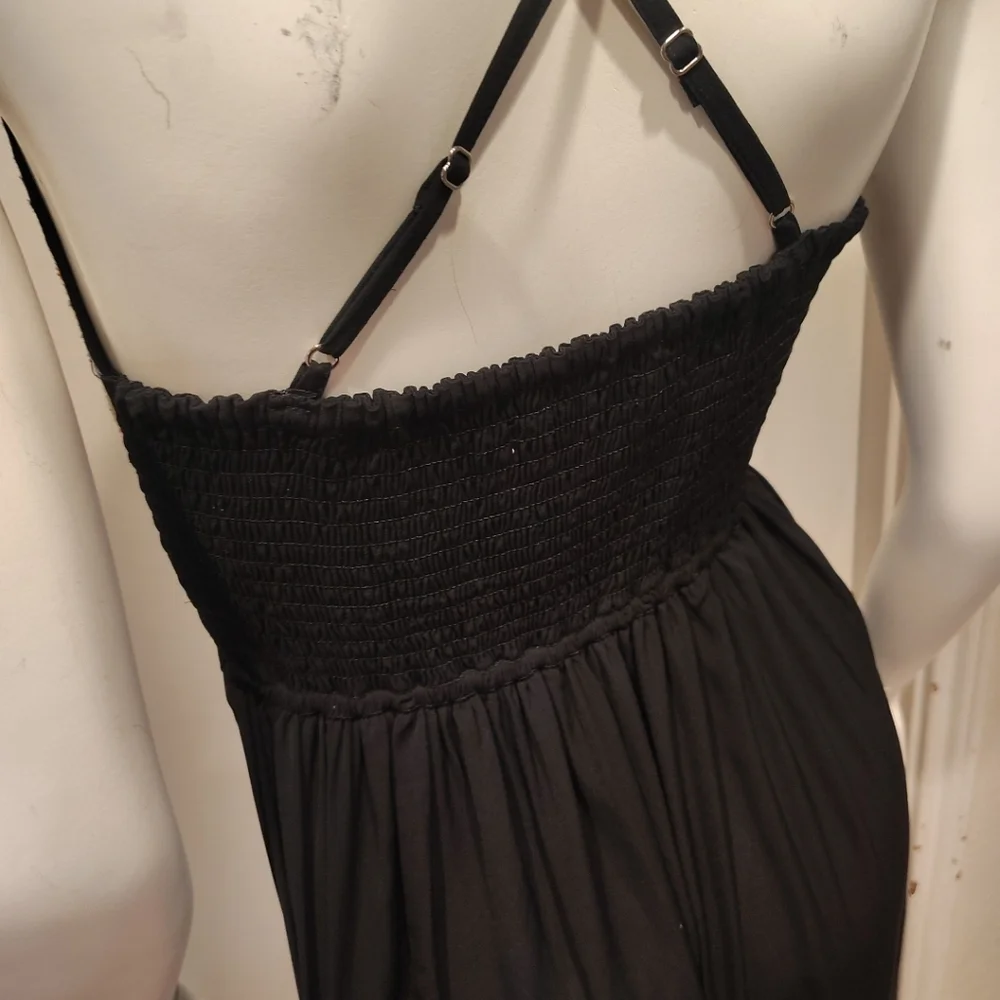 Abercrombie & Fitch Black Tiered Embroidered Bodice Maxi Dress Sz S Boho Summer